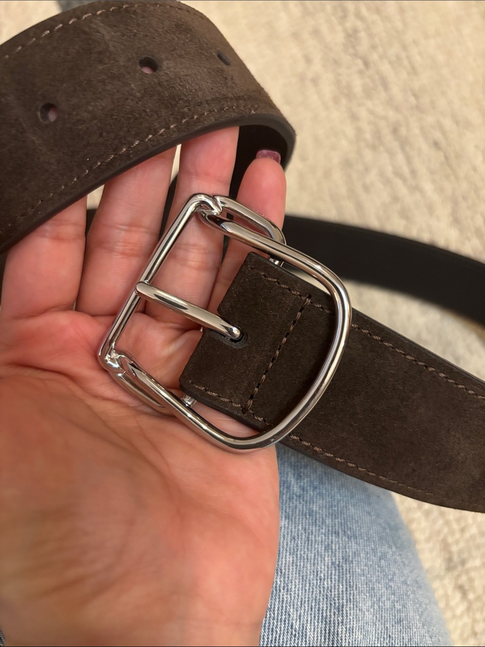 Toteme Dark Brown Suede Belt Silver Buckle - Picture 4 of 4